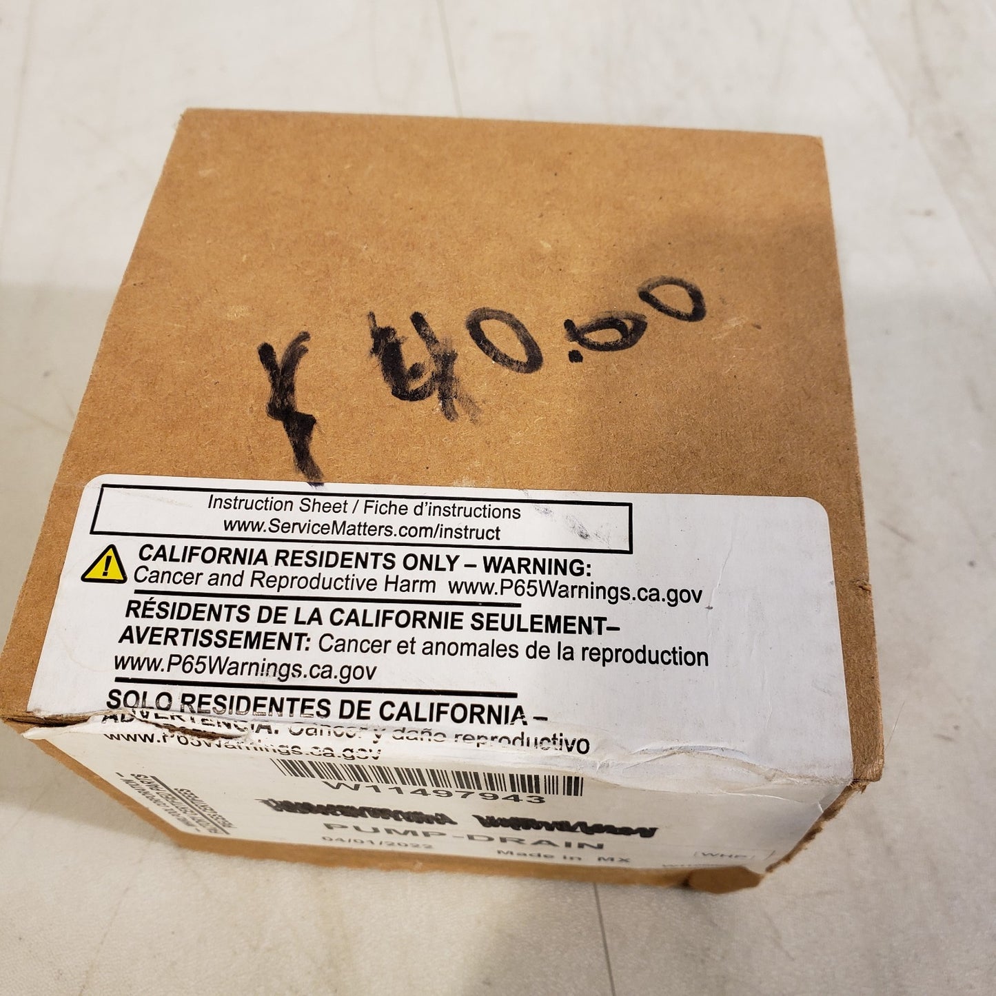 OEM Whirlpool W11497943 Pump-drain Factory Certified Parts Sealed In Box