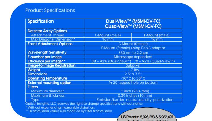 Optical Insights BioVision DV-CC Dual-View 05 EM D480/30m D535/40m 11 Microscope