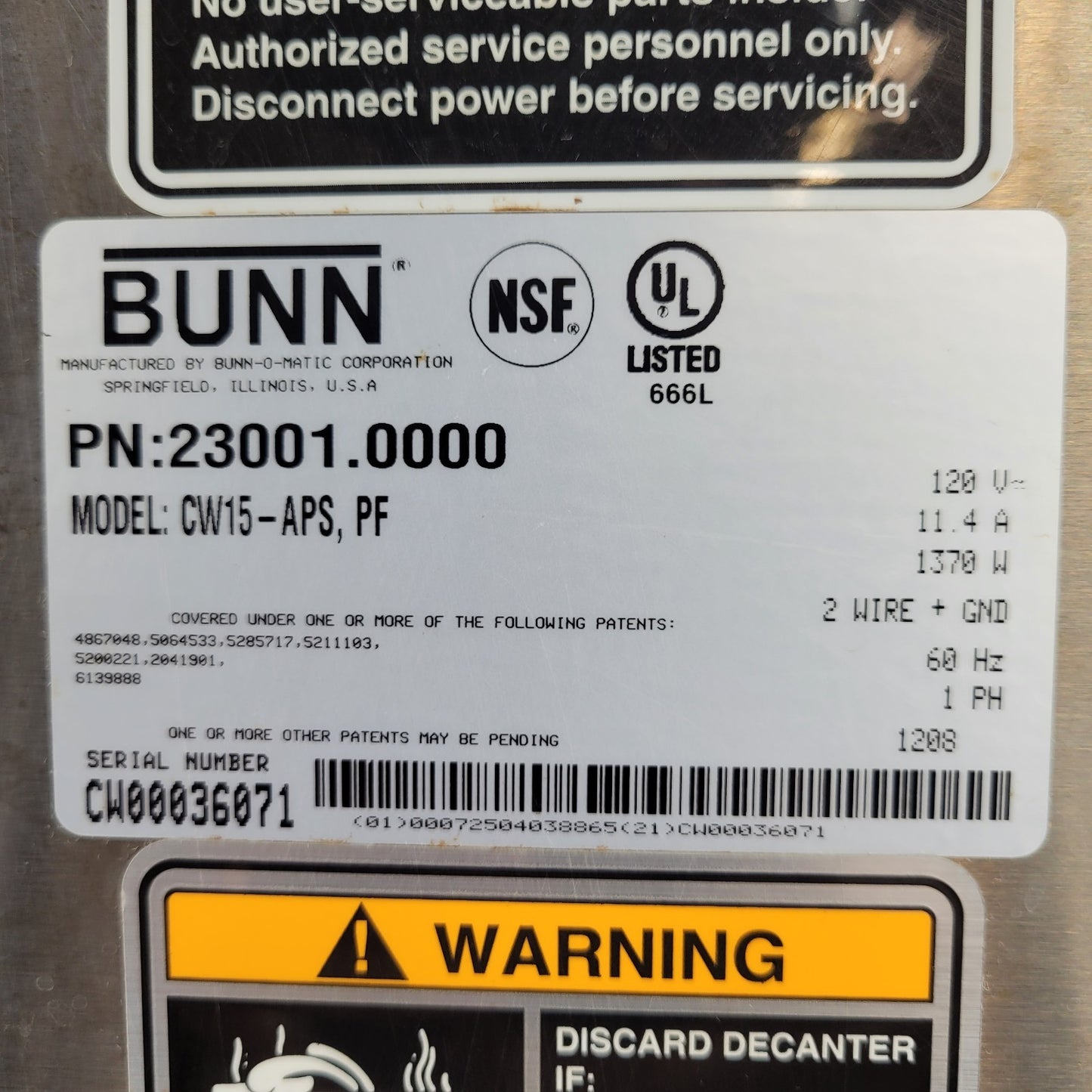 BUNN CW15-APS PF CW Series Coffee Machine With 5 Splashgard Funnels