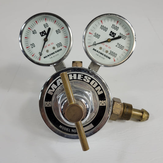 Matheson 8-580 Gas Regulator 3000psi In 100psi Gauge Out Dual Stage Brass CGA580