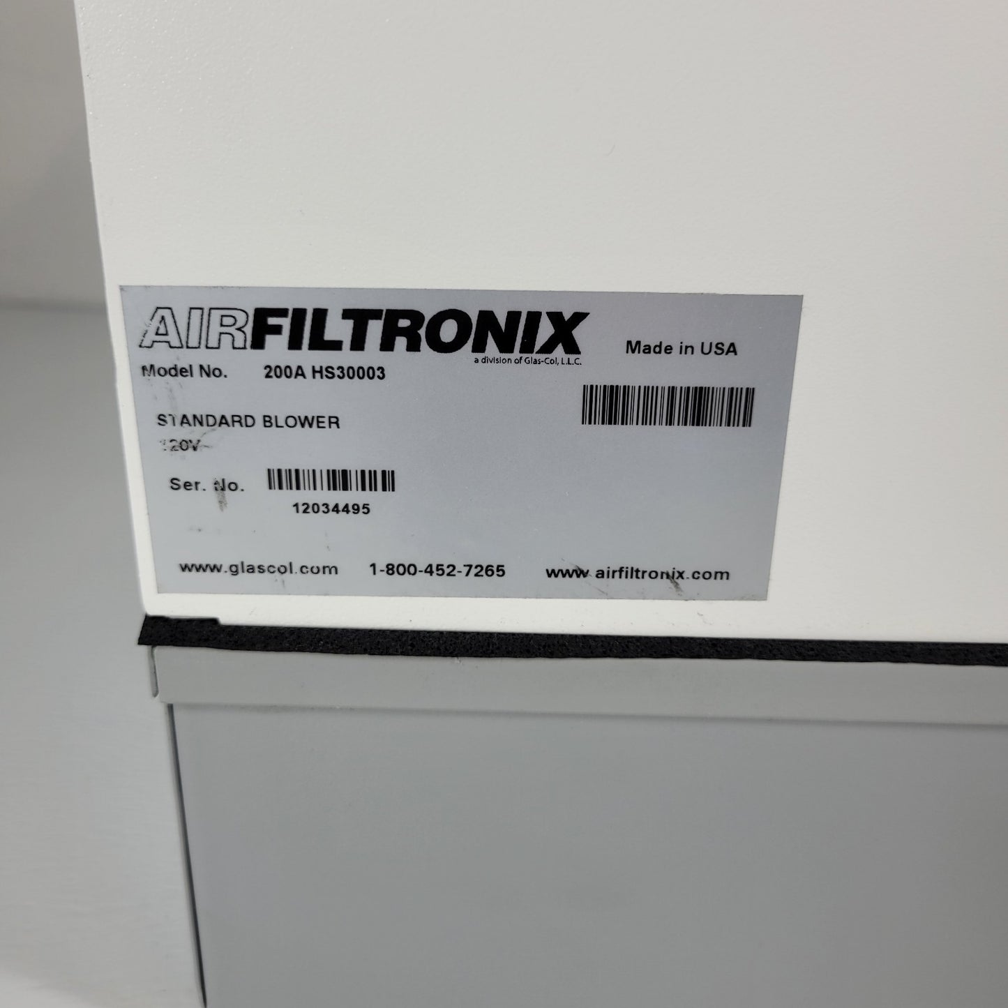 AirFiltronix Air Filter Cabinet HEPA Glas-Col Fan 30" Hood 200A HS30003