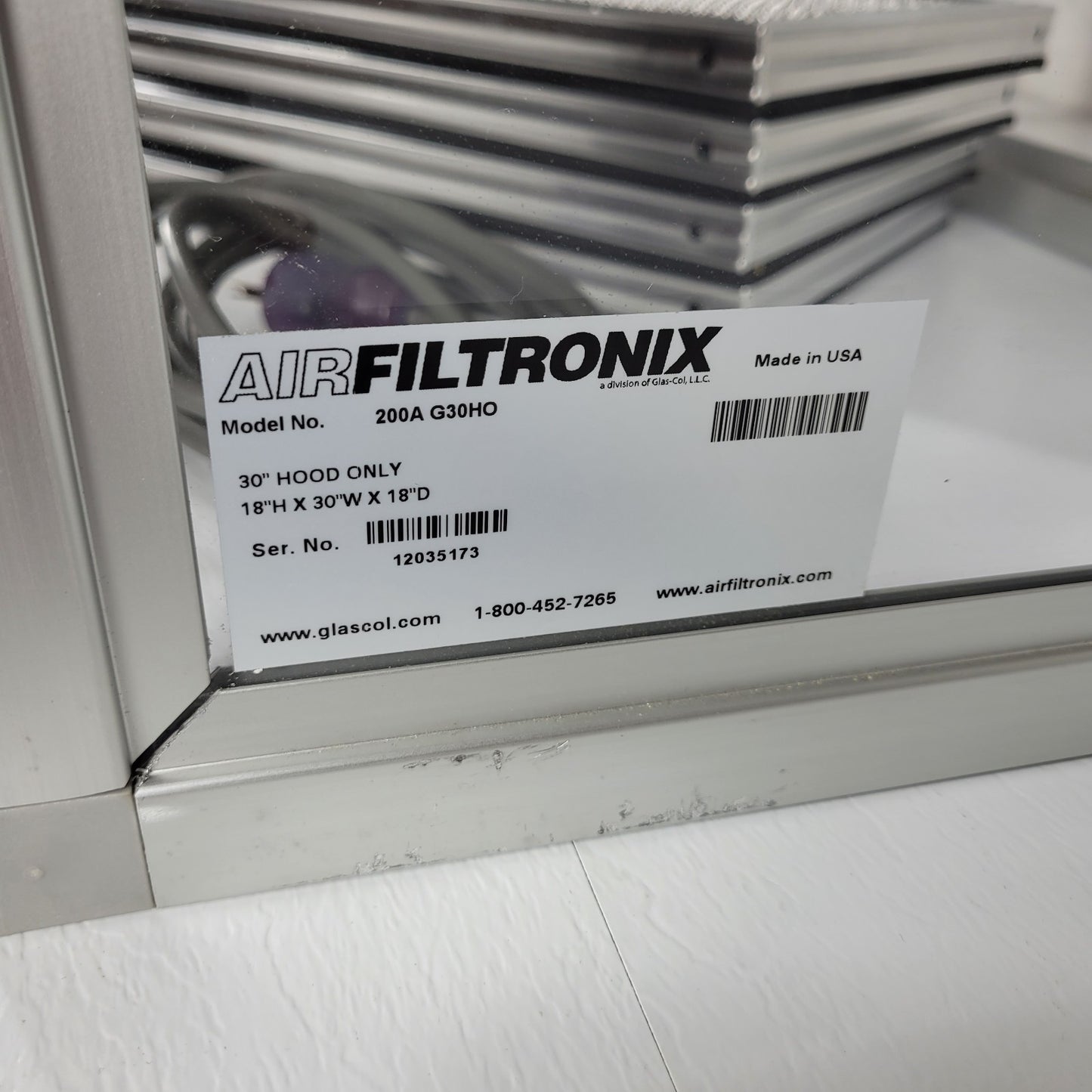 AirFiltronix Air Filter Cabinet HEPA Glas-Col Fan 30" Hood 200A HS30003