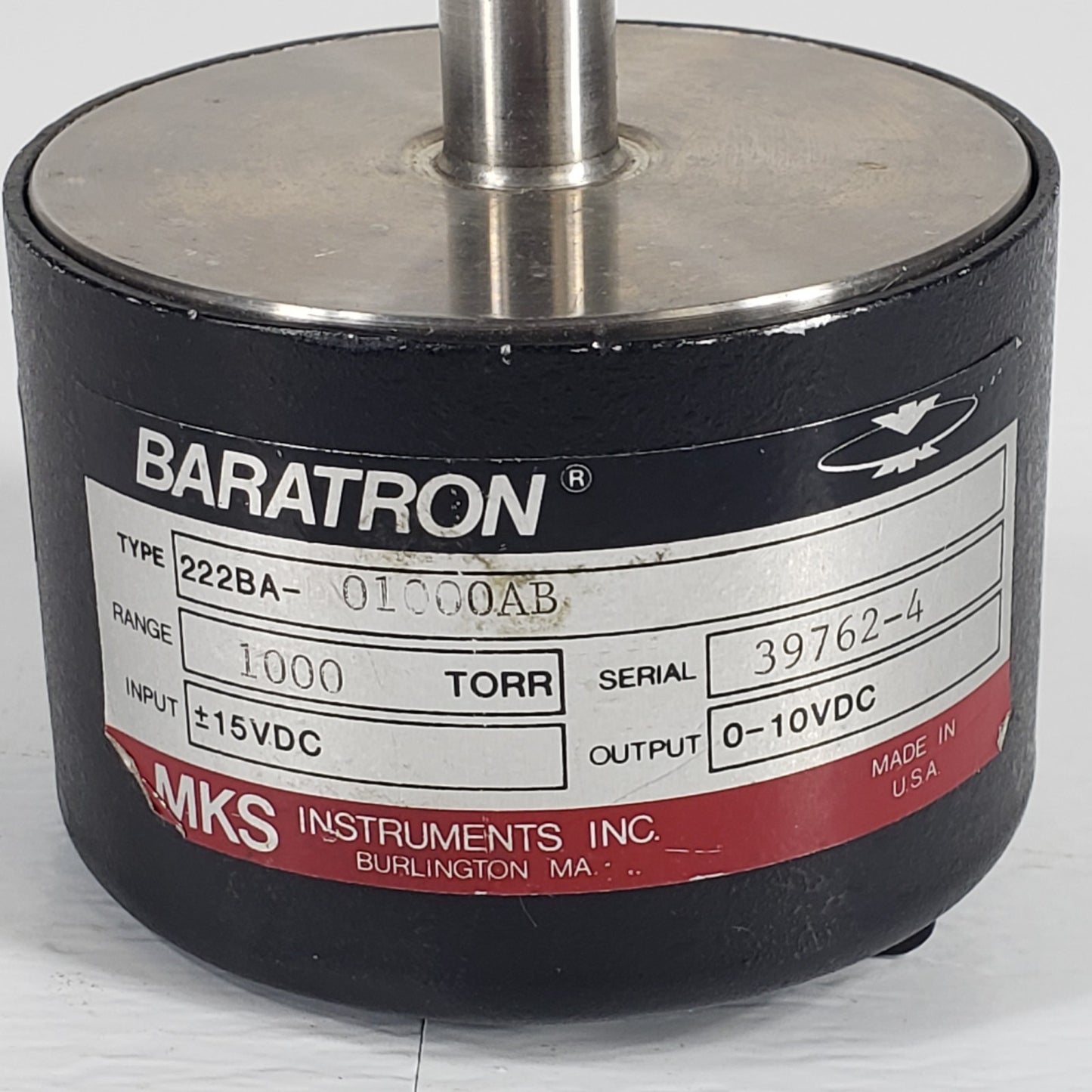 MKS Baratron 222BA-01000AB Pressure Transducer Range 1000 Torr High Vacuum