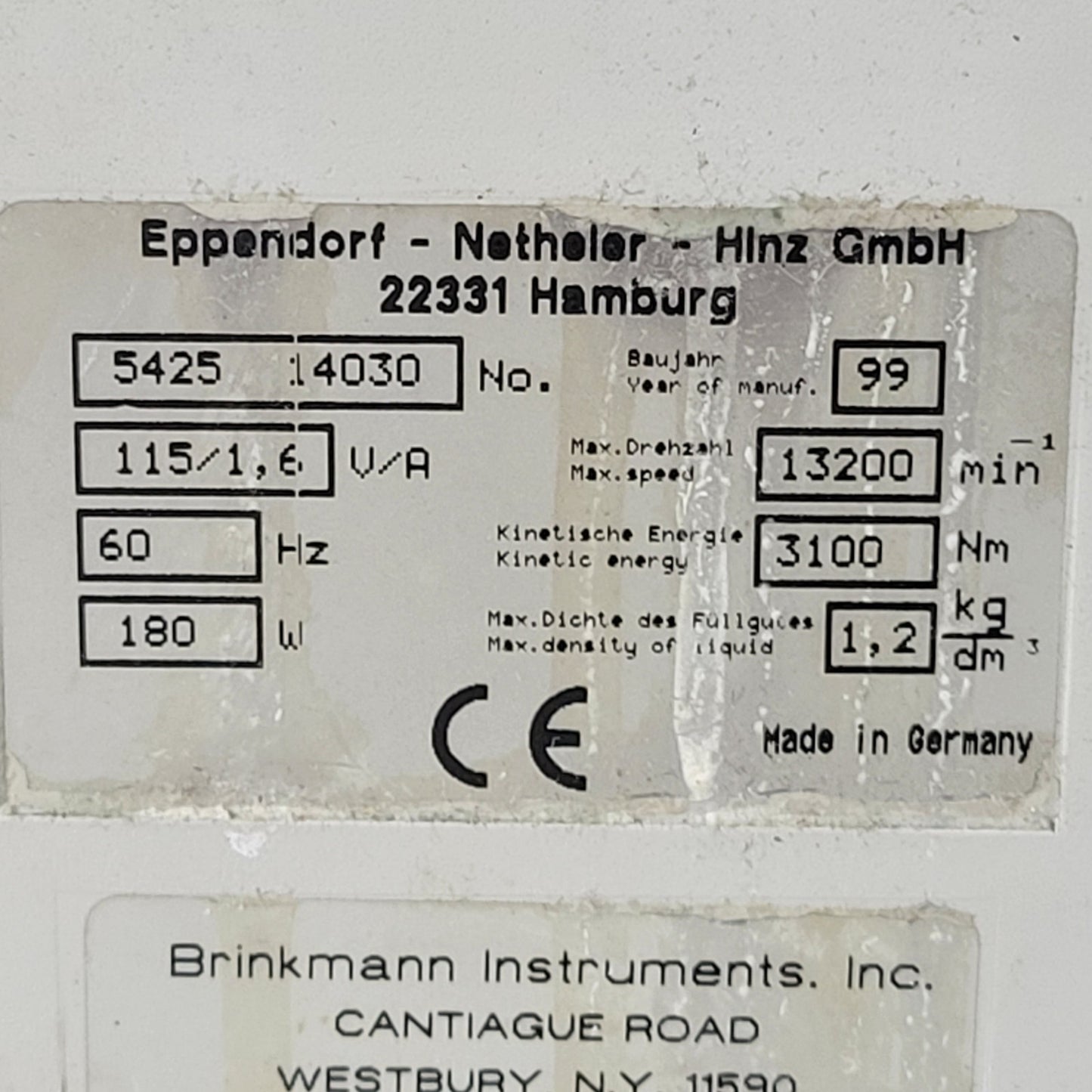 TESTED WORKS Eppendorf 5415D Digital Microcentrifuge 13200min^-1 3100Nm