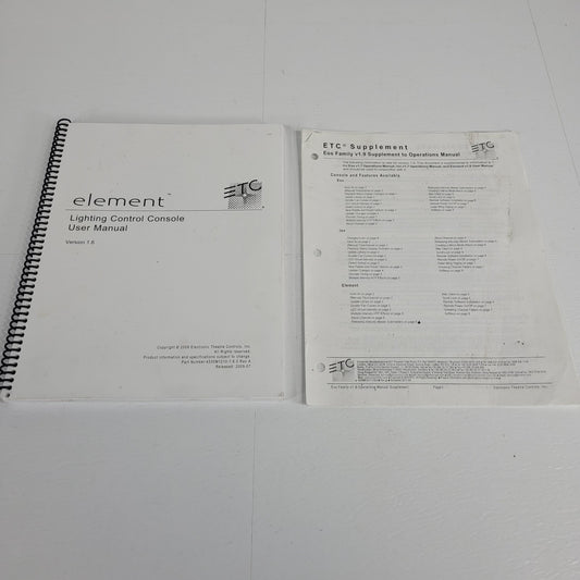 ETC Element Light Board User Manual Version 1.6 and Eos Family Supplement Packet