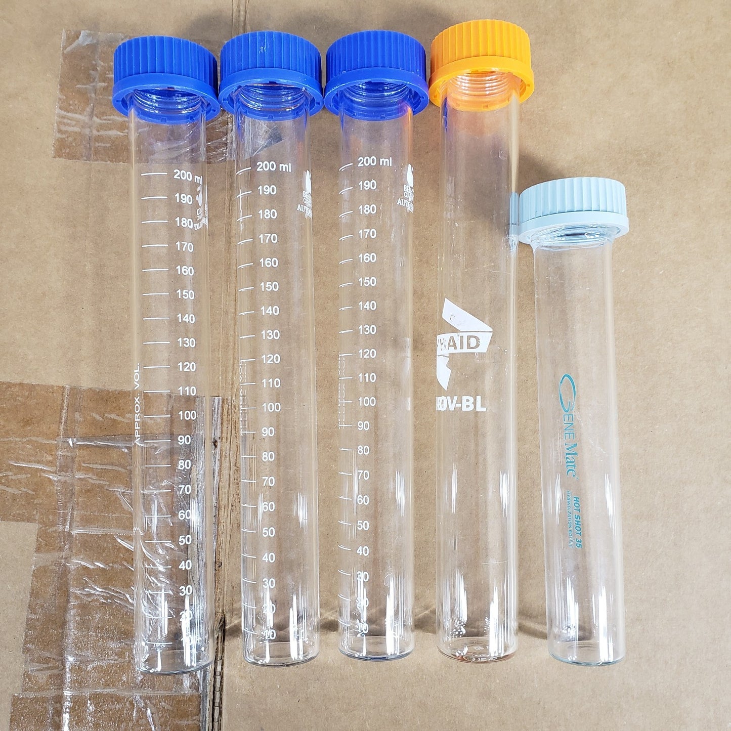 *Lot of 5* Long Auto Blot Hybridization Glass Test Tubes 200mm & 150mm