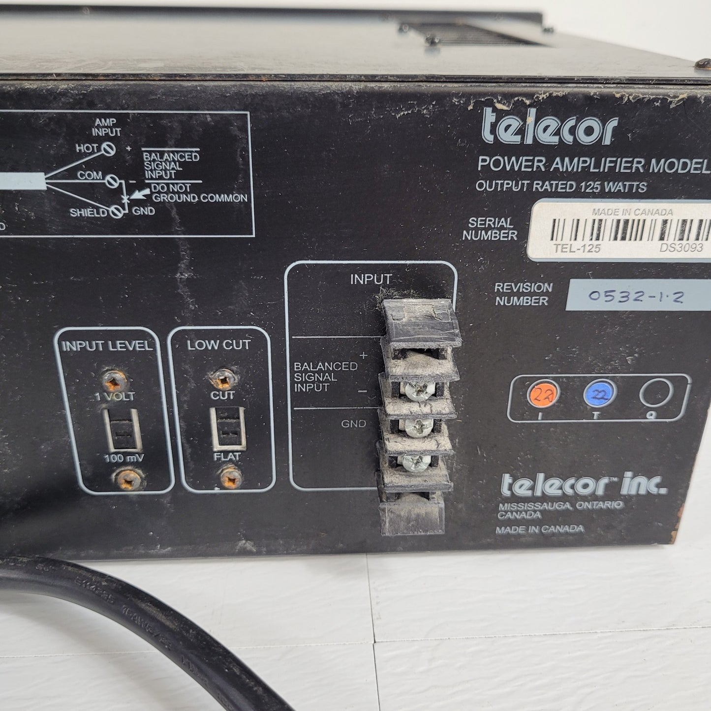 Telecor 125 Power Amplifier Balanced Input Impedance Temp Overload Protection