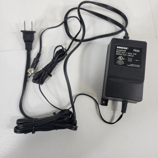 OEM Shure PS40 AC Adapter For Wireless Microphone Receiver  15Volt 600mA Center+