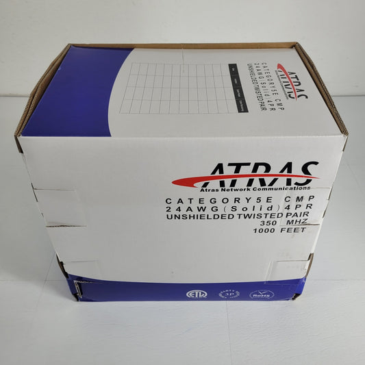 ATRAS Category Cat 5E CMP 24 AWG Solid 4PR Twisted Pair 350 MHz 1000 Feet