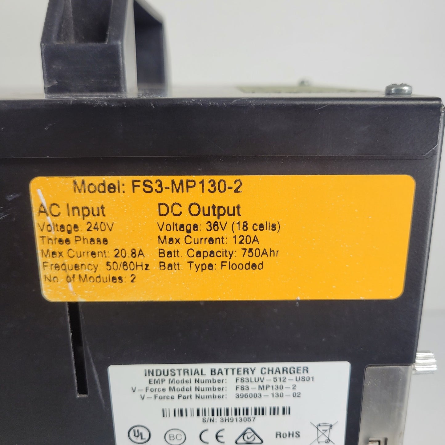 VForce  FS3-MP130-2 Industrial Modular Battery Charger V-HFM 240V AC 3PH 36V DC
