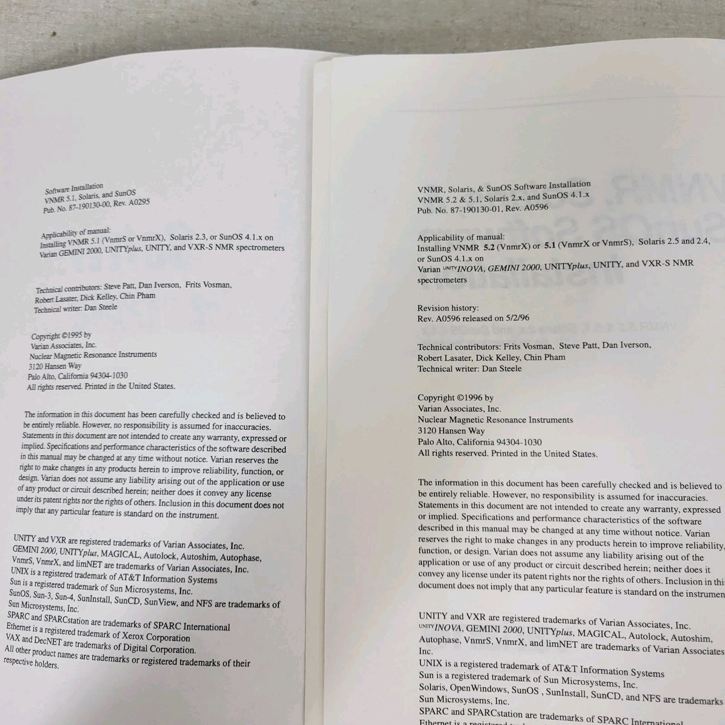 Varian NMR Nuclear Magnetic Resonance Spectrometer Manual Collection v5.1 v6.1C