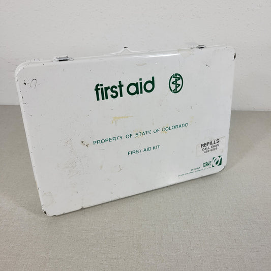 Vintage First Aid Kit Empty Case State of Colorado Steel Metal Box