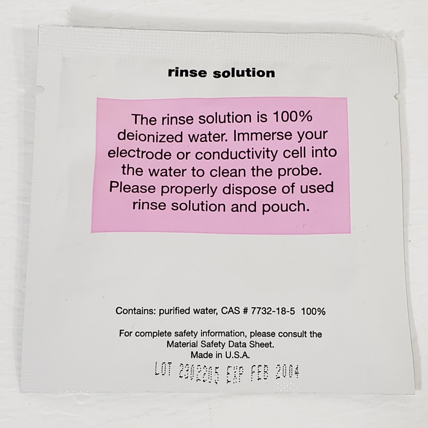 KCI 3M Fill Solution And 100% Deionized Water Single Use Pouch For PH Meters