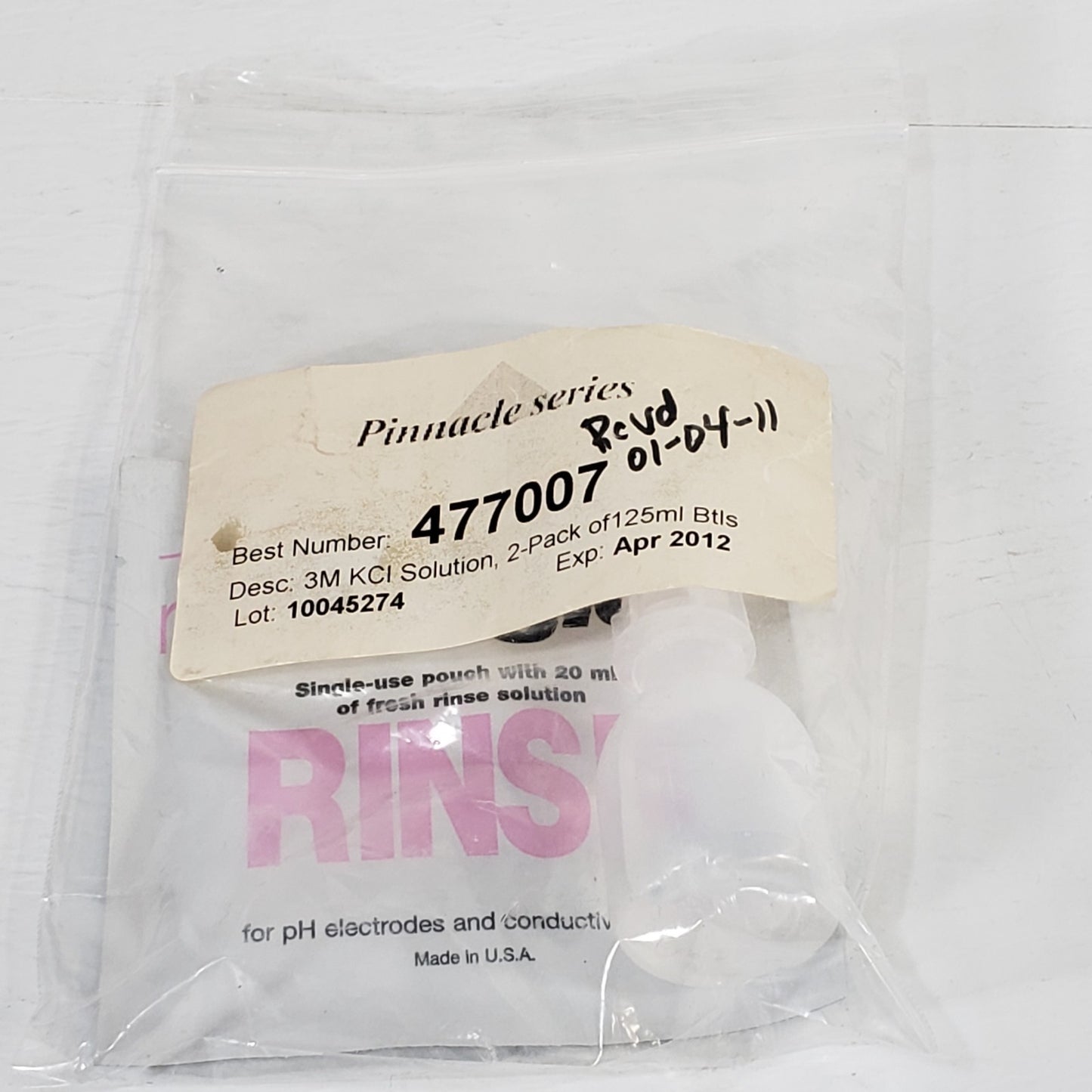 KCI 3M Fill Solution And 100% Deionized Water Single Use Pouch For PH Meters