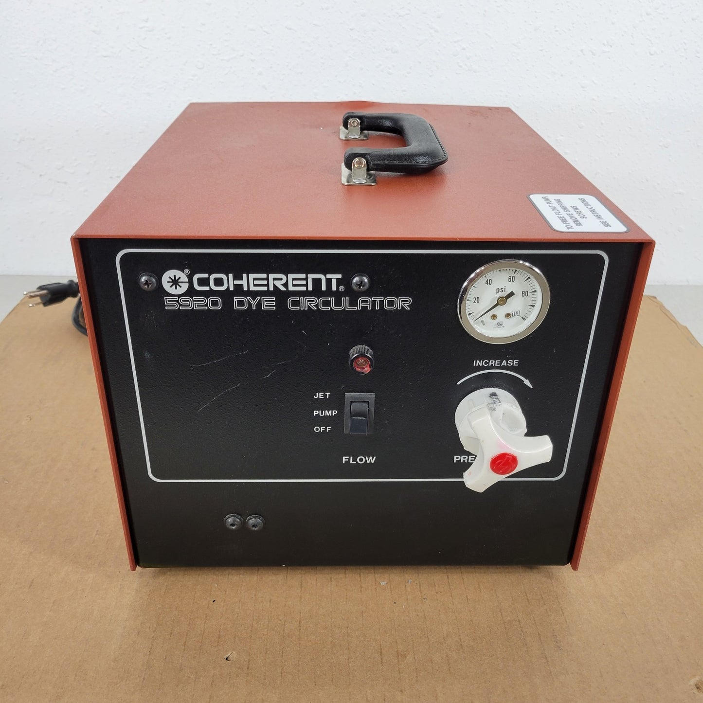 TESTED WORKING Coherent 5920 Dye Circulator Jet and Pump Loops 1 Quart Tank