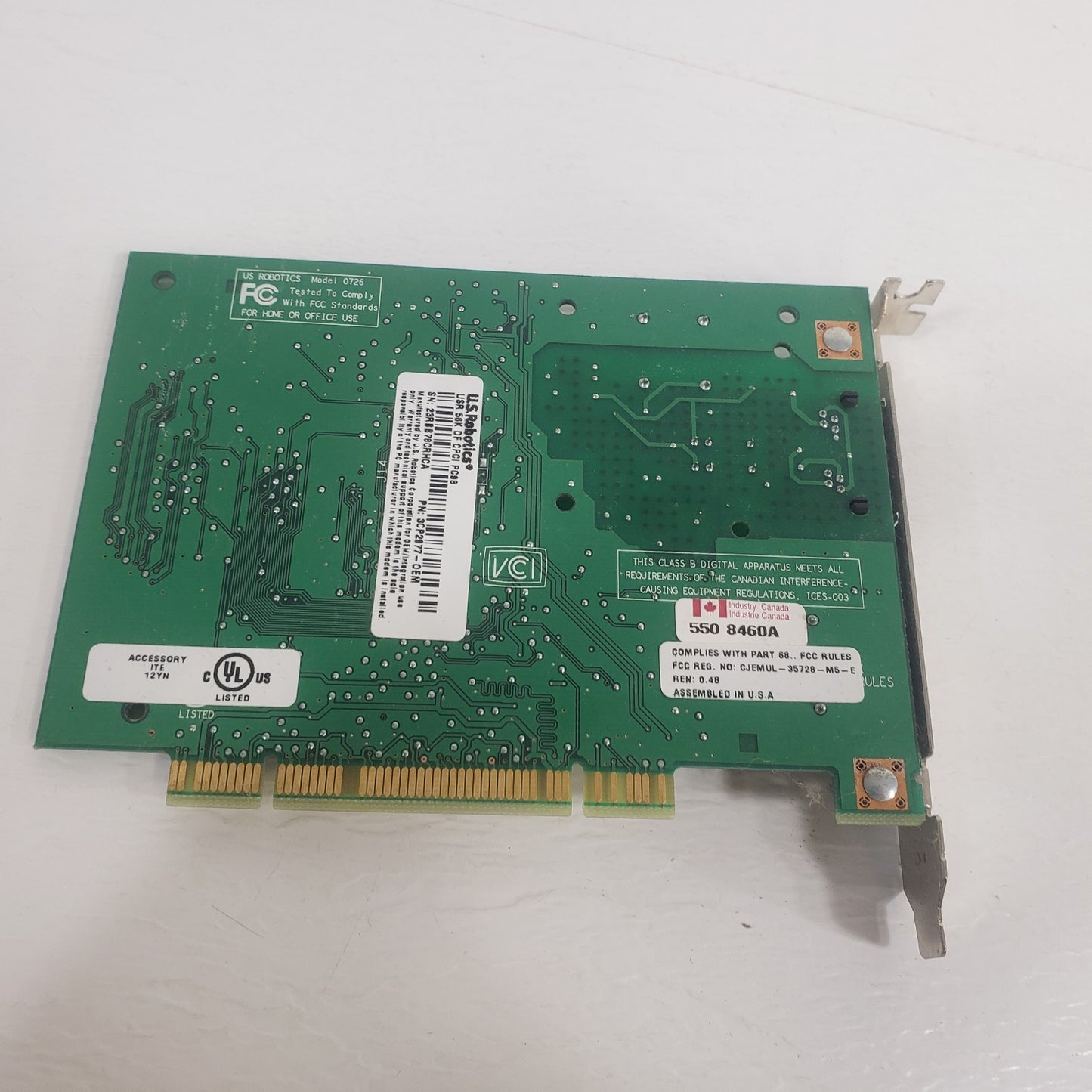 US Robotics 3CP2877-OEM 56K Fax Modem Full Height PCI Expansion Card W/ Speaker