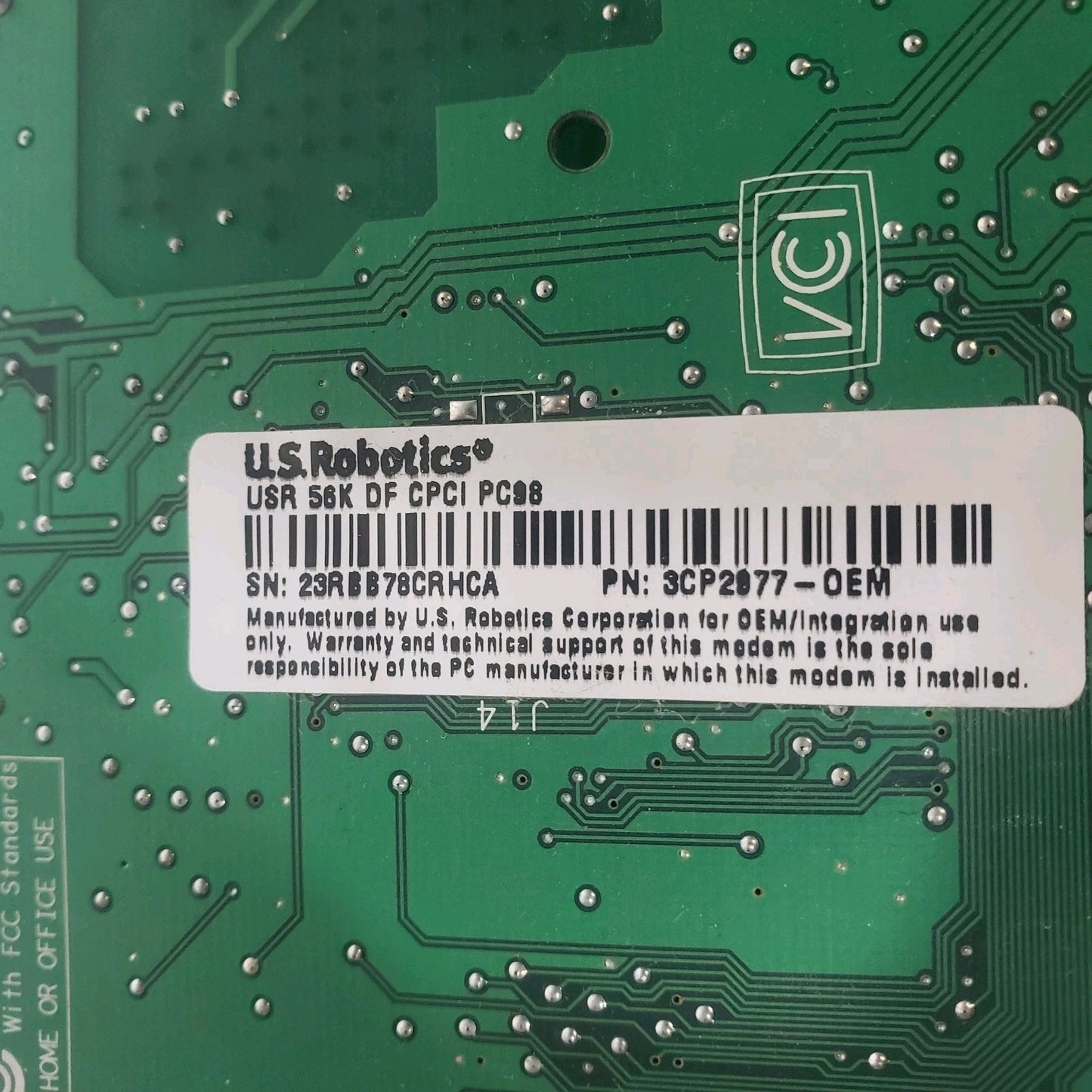 US Robotics 3CP2877-OEM 56K Fax Modem Full Height PCI Expansion Card W/ Speaker