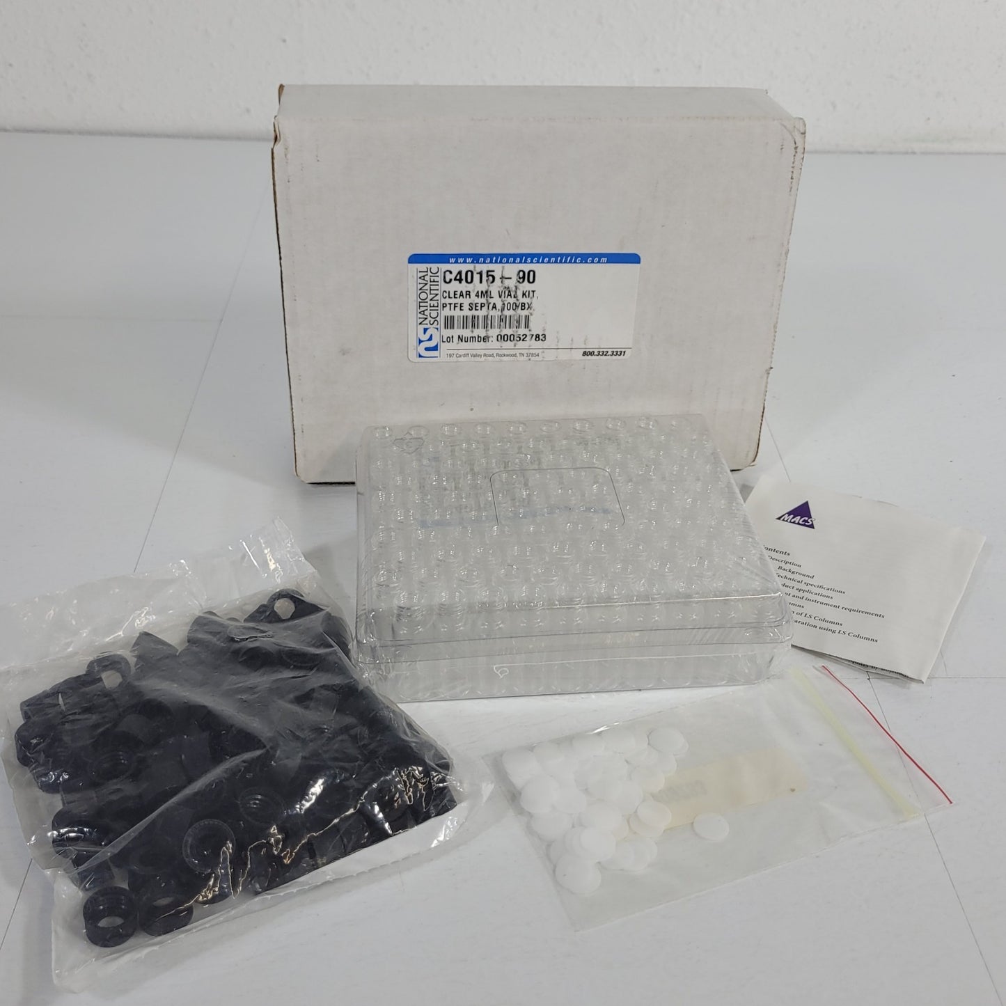 National Scientific C4015-90 Clear 4ml Vial Kit 100 Tubes & Black Open Top Caps