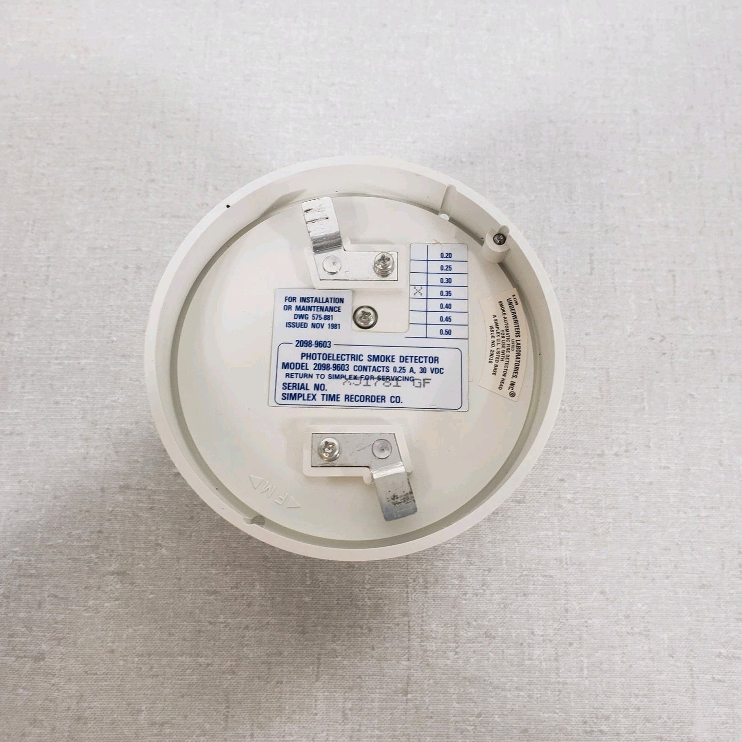 Simplex 2098‐9603 Photo Electric Smoke Detector 477-605 0.25A 30VDC Fire Alert