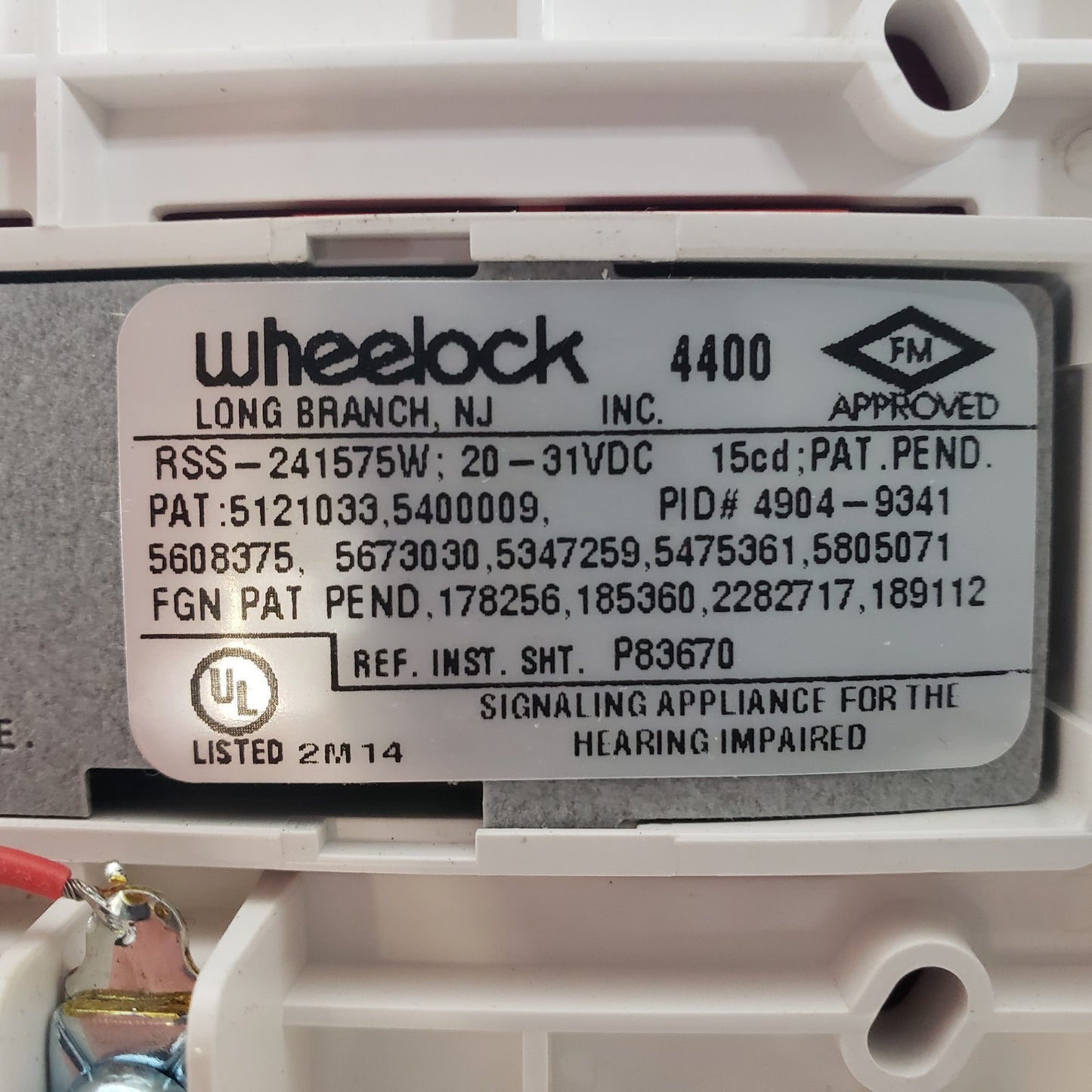 Wheelock RSS-241575W-FR Fire Alarm Strobe Remote Sync Red Indicator