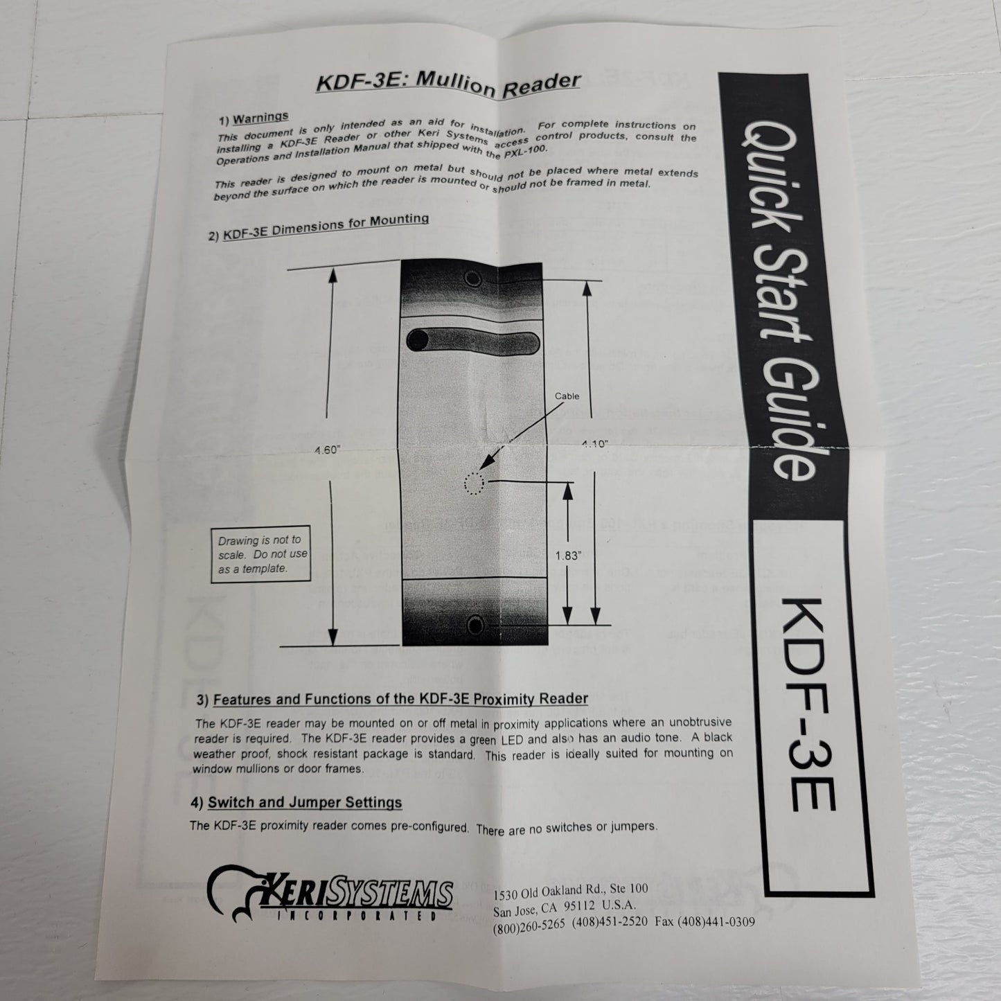Keri Systems KDF-3E Mullion Proximity Reader Standard Light RFID Compatible