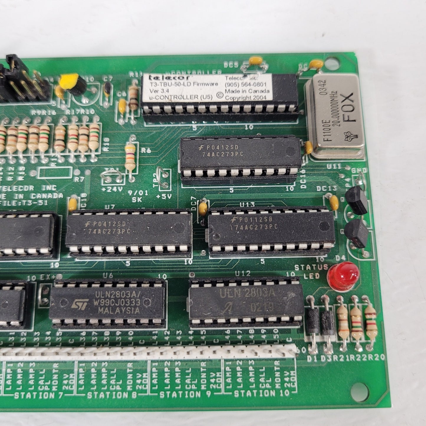 Telecor T3-TBU-54 Rev Terminal Unit Relay Interface Alarm Control Circuit Board