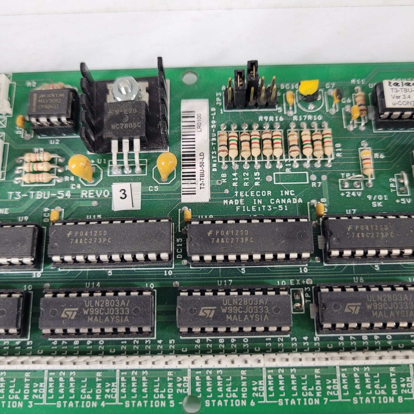 Telecor T3-TBU-54 Rev Terminal Unit Relay Interface Alarm Control Circuit Board