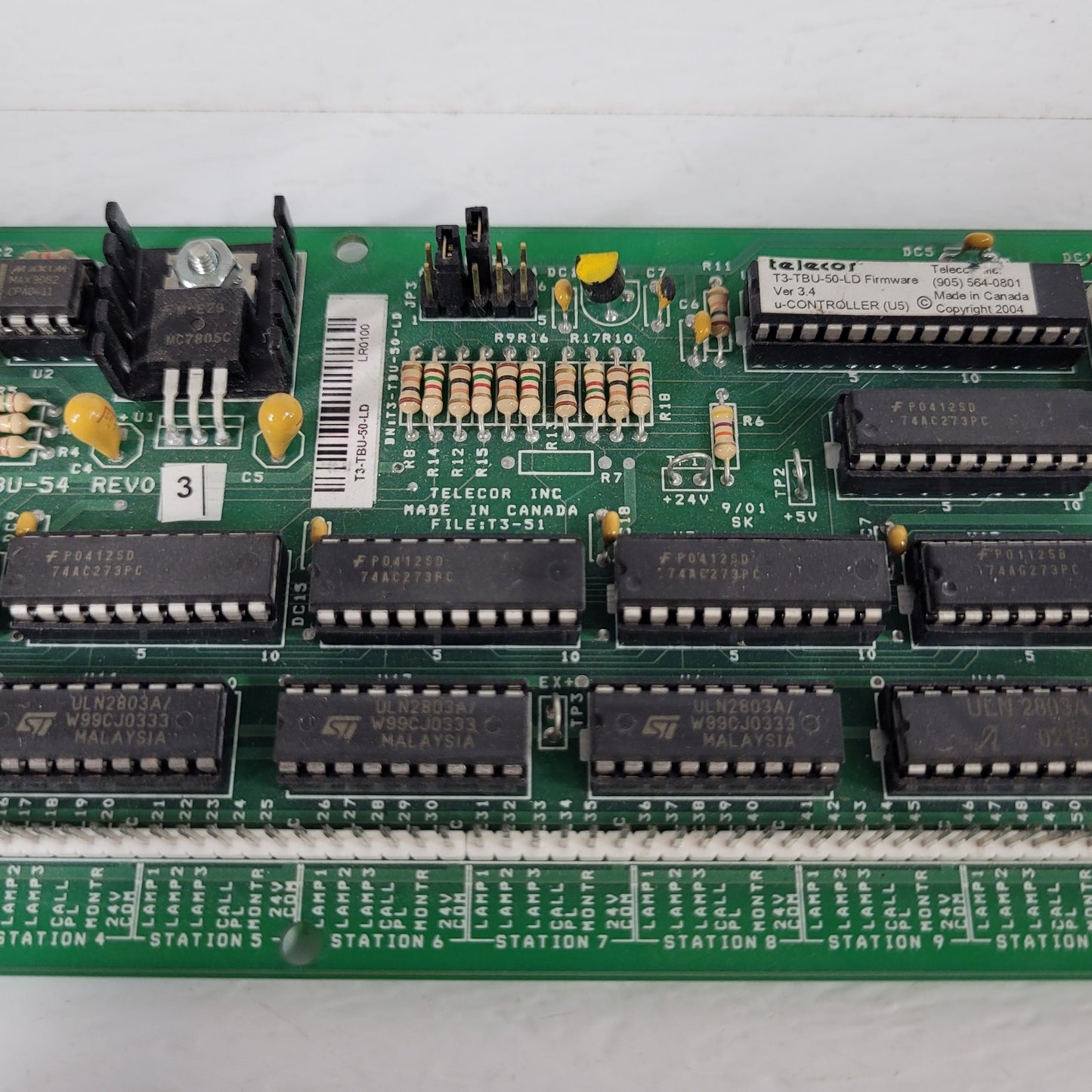Telecor T3-TBU-54 Rev Terminal Unit Relay Interface Alarm Control Circuit Board