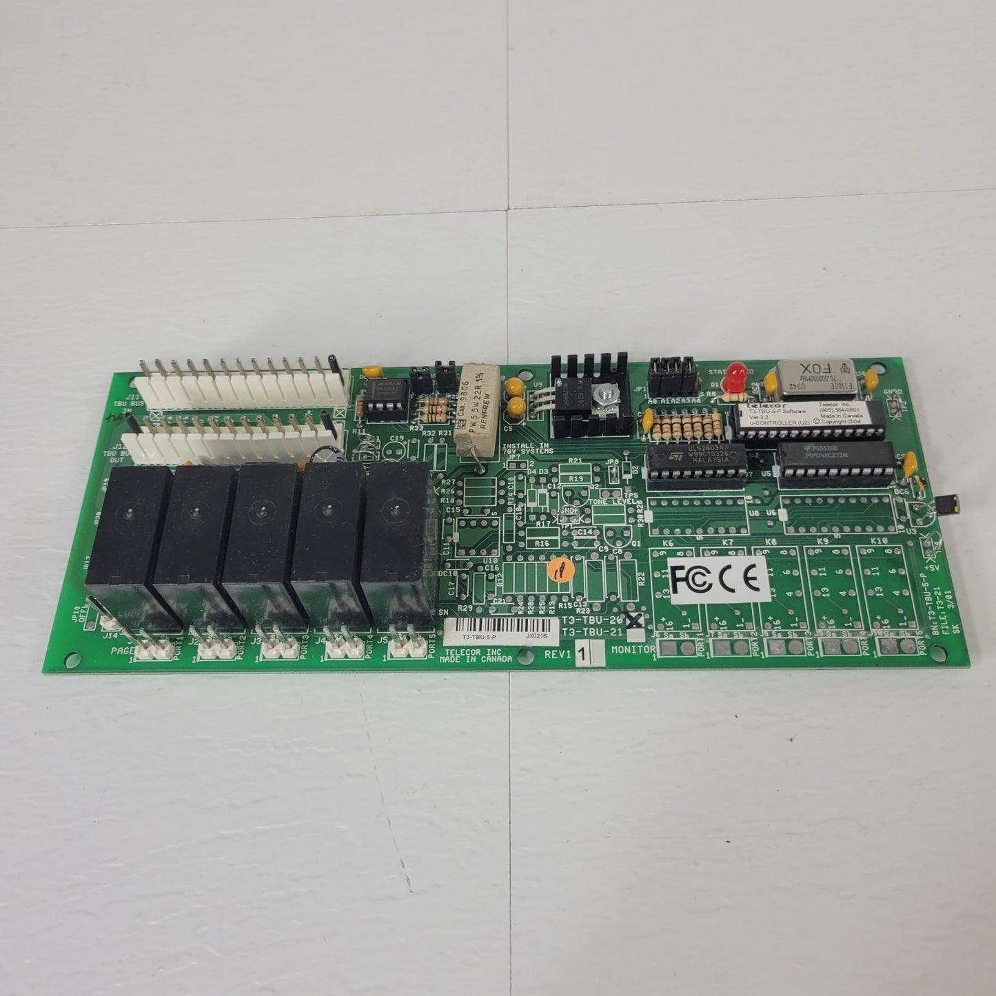 Telecor T3-TBU-5-P Terminal Unit Relay Interface Alarm Control Circuit Board