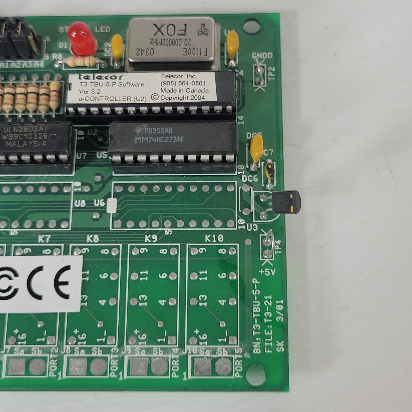 Telecor T3-TBU-5-P Terminal Unit Relay Interface Alarm Control Circuit Board