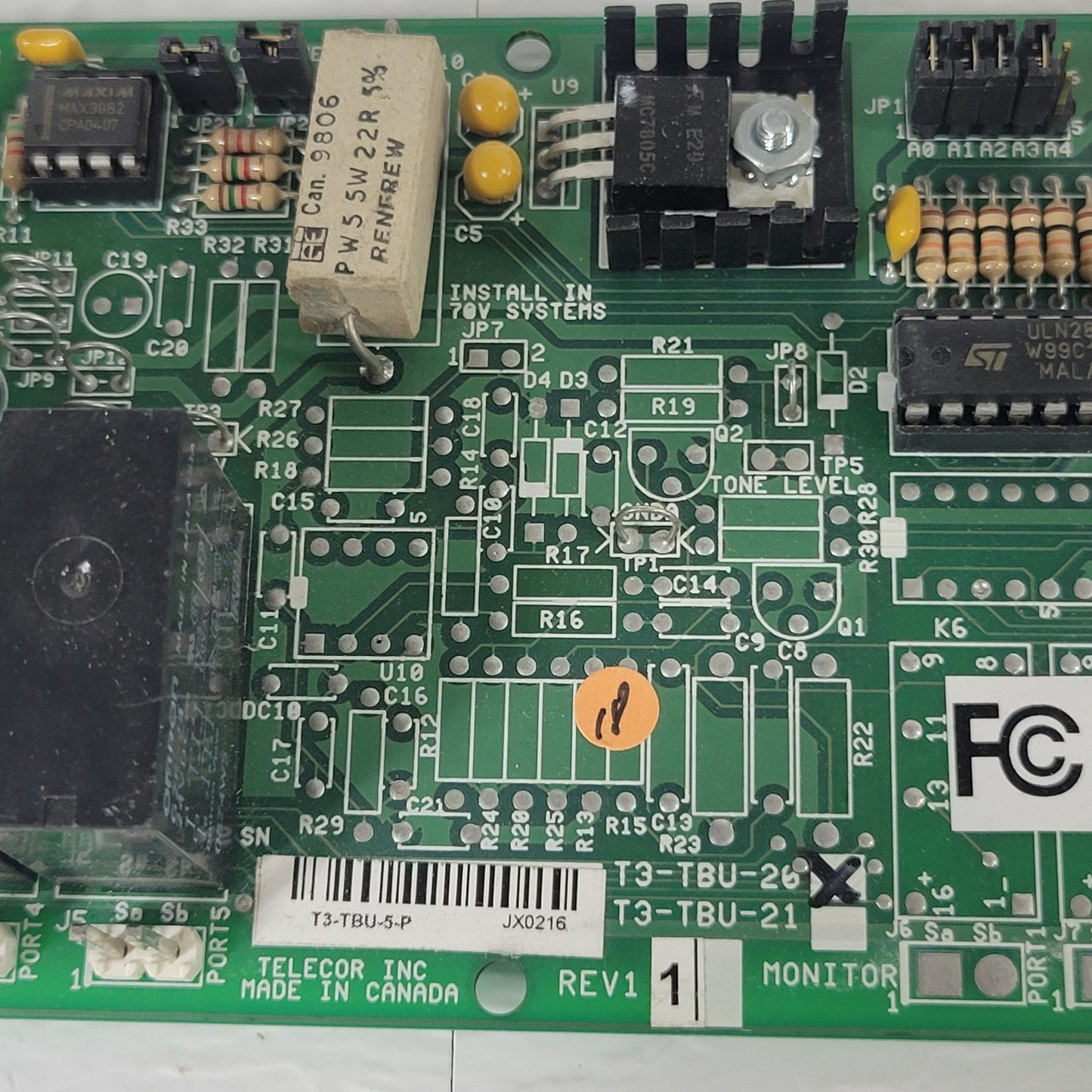 Telecor T3-TBU-5-P Terminal Unit Relay Interface Alarm Control Circuit Board