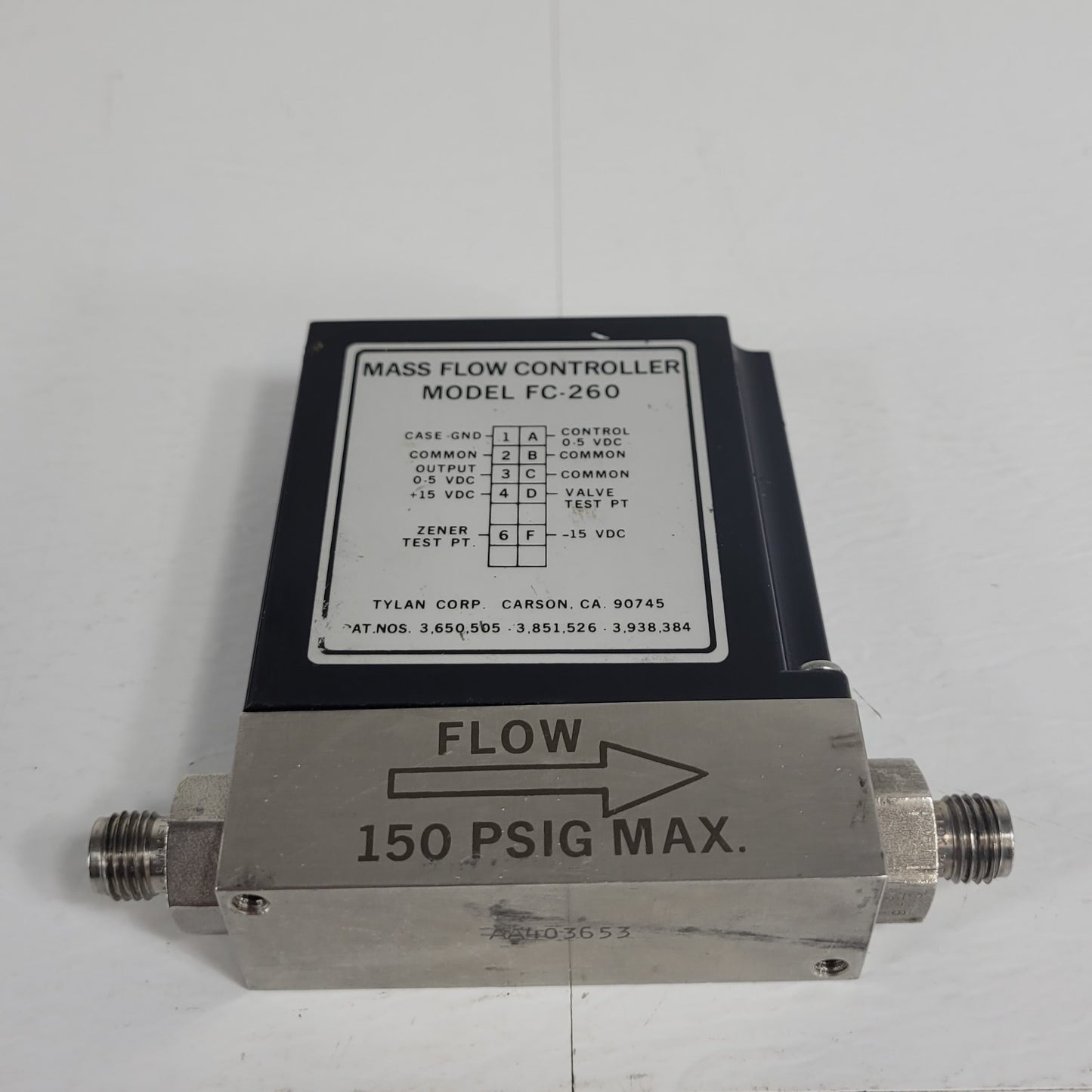 Tylan FC-260 500SCCM Air Mass Flow Controller 150PSIG Flow Max elastomer-sealed