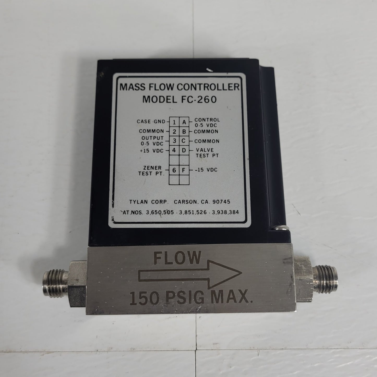 Tylan FC-260 500SCCM Air Mass Flow Controller 150PSIG Flow Max elastomer-sealed