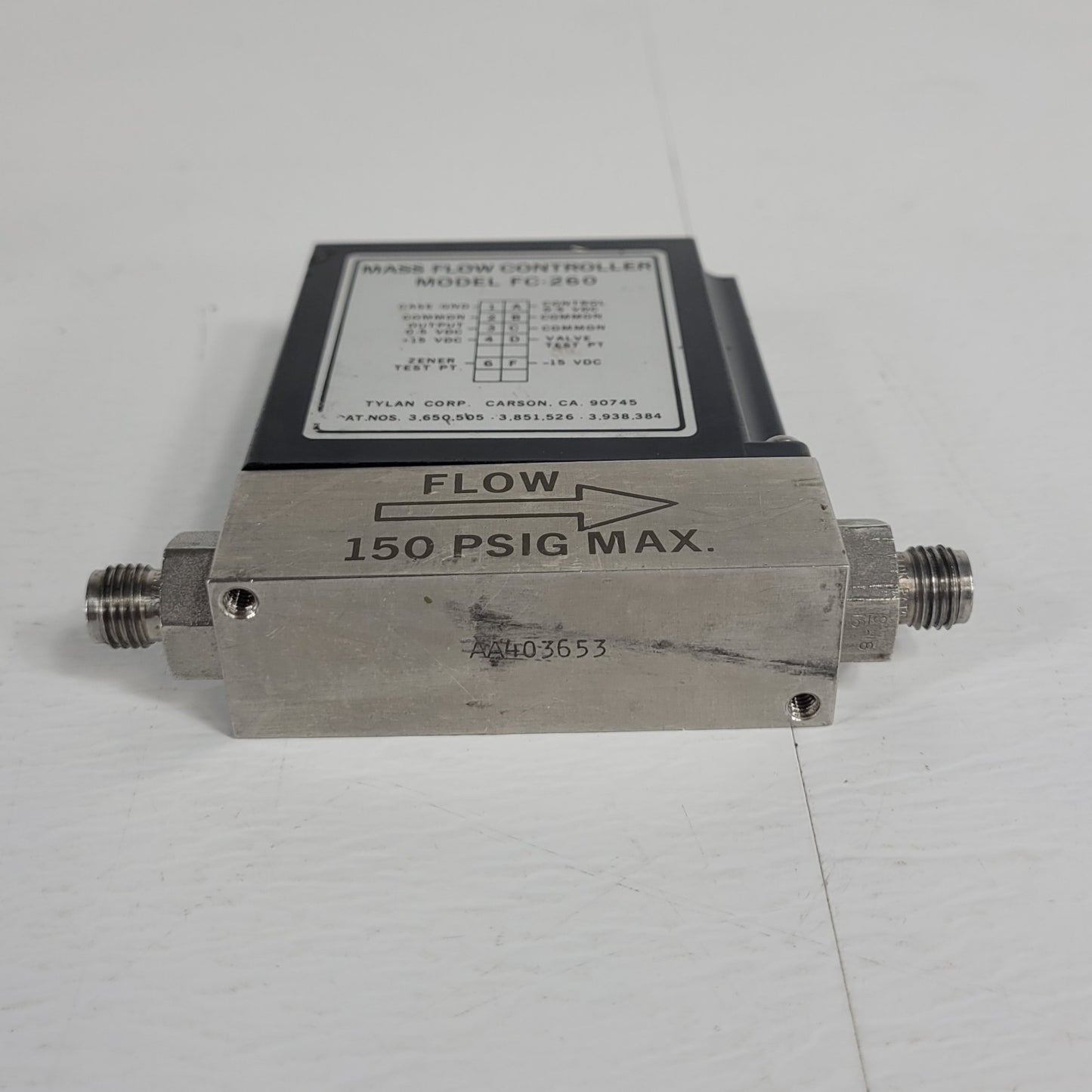 Tylan FC-260 500SCCM Air Mass Flow Controller 150PSIG Flow Max elastomer-sealed