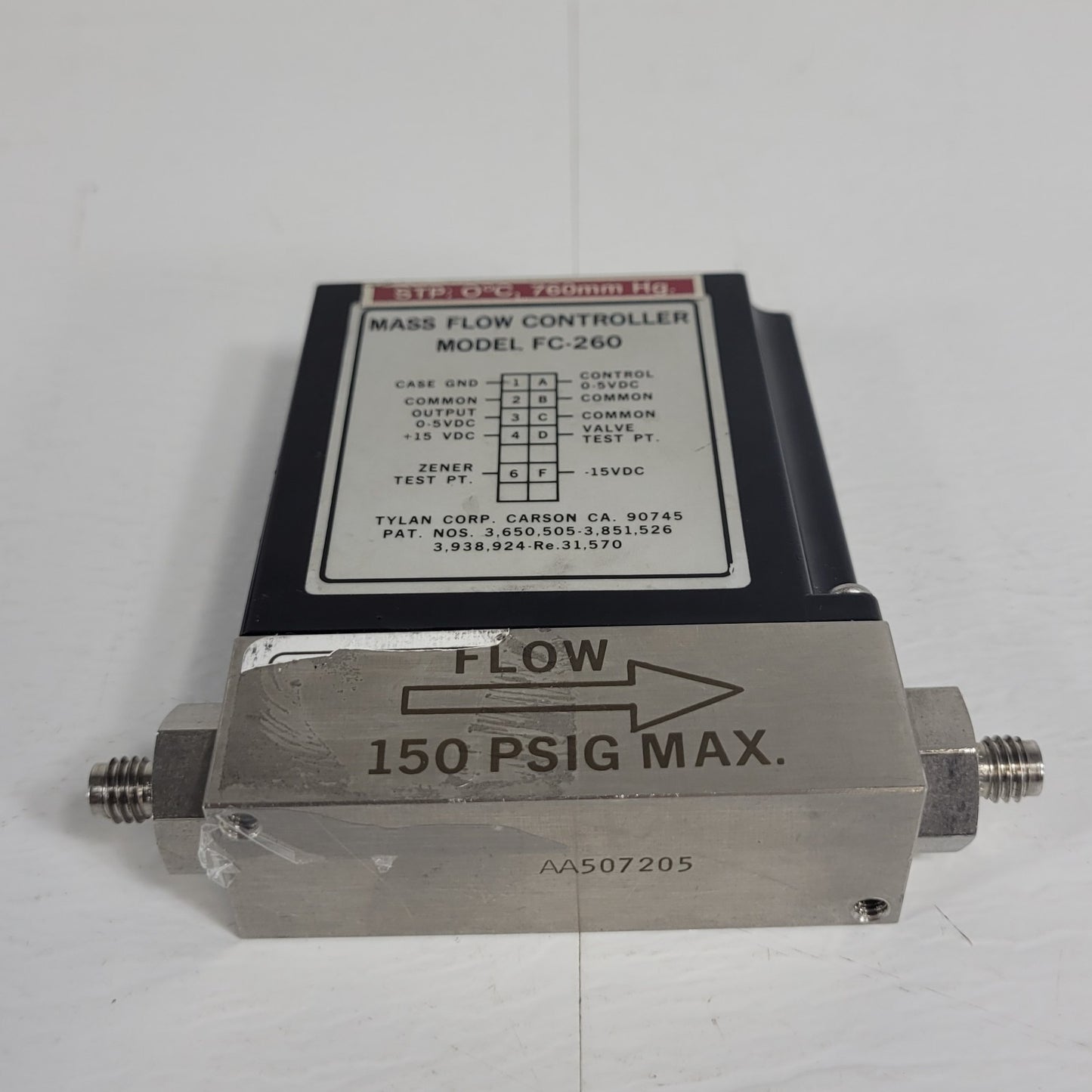 Tylan FC-260 200SCCM N2 Mass Flow Controller 150PSIG Flow Max elastomer-sealed