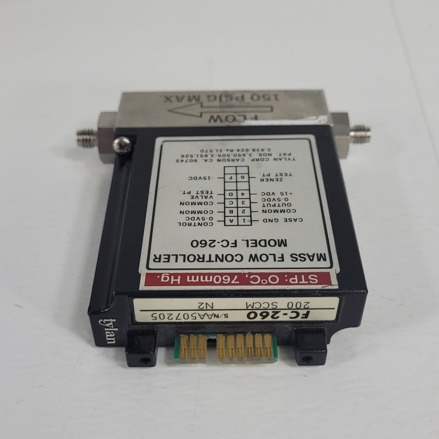 Tylan FC-260 200SCCM N2 Mass Flow Controller 150PSIG Flow Max elastomer-sealed