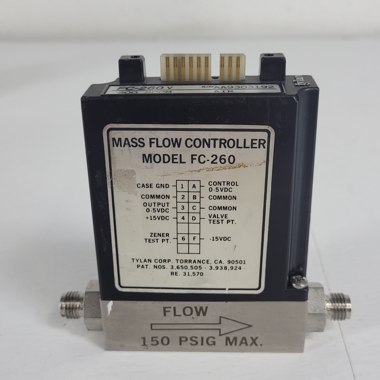 Tylan FC-260V 200SCCM Air Mass Flow Controller 150PSIG Flow Max MFC