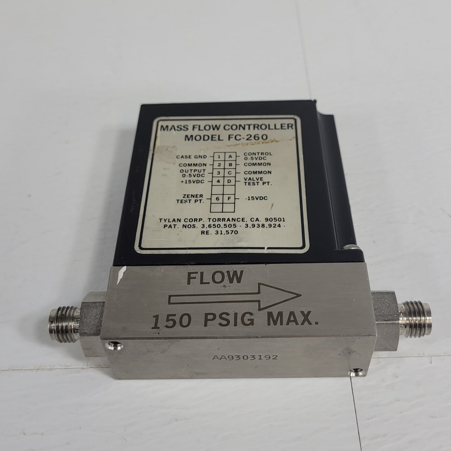 Tylan FC-260V 200SCCM Air Mass Flow Controller 150PSIG Flow Max MFC