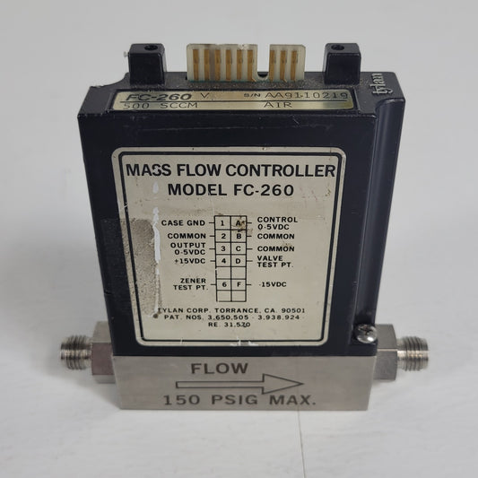 Tylan FC-260V 500SCCM Air Mass Flow Controller 150PSIG Flow Max elastomer-sealed