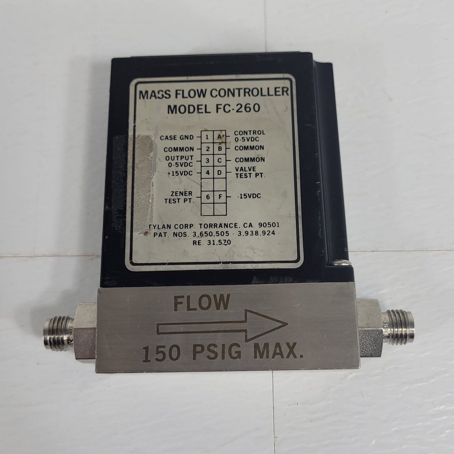 Tylan FC-260V 500SCCM Air Mass Flow Controller 150PSIG Flow Max elastomer-sealed