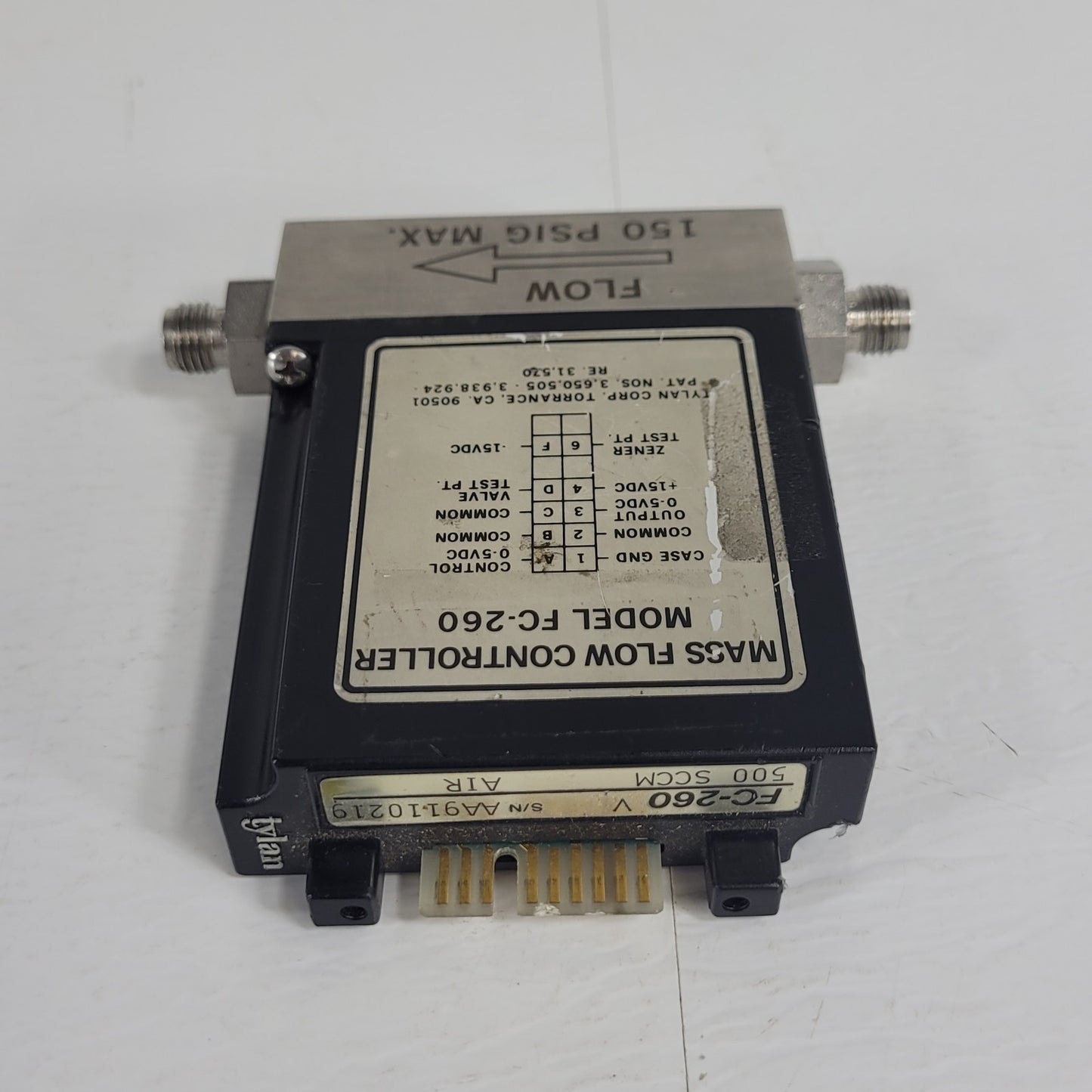 Tylan FC-260V 500SCCM Air Mass Flow Controller 150PSIG Flow Max elastomer-sealed