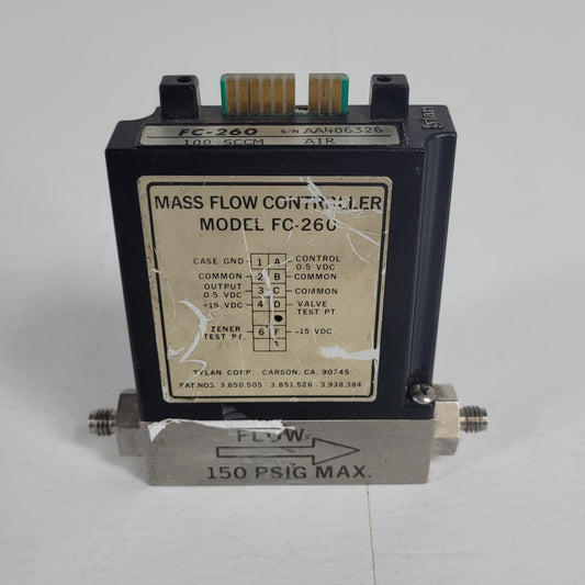 Tylan FC-260 100SCCM Air Mass Flow Controller 150PSIG Flow Max elastomer-sealed