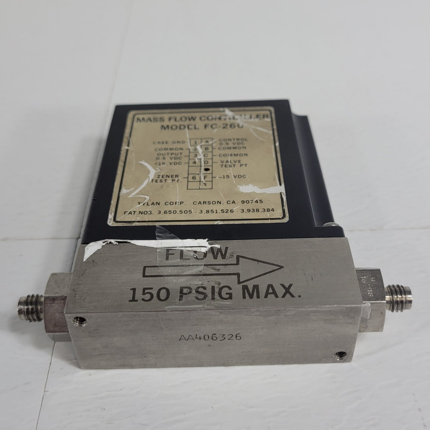 Tylan FC-260 100SCCM Air Mass Flow Controller 150PSIG Flow Max elastomer-sealed