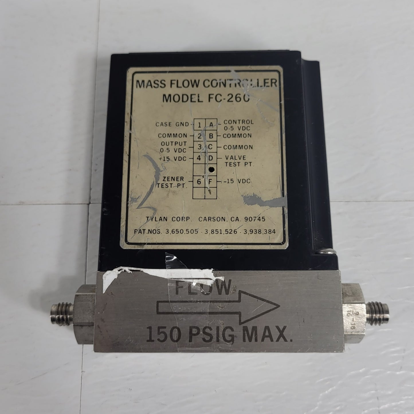 Tylan FC-260 100SCCM Air Mass Flow Controller 150PSIG Flow Max elastomer-sealed