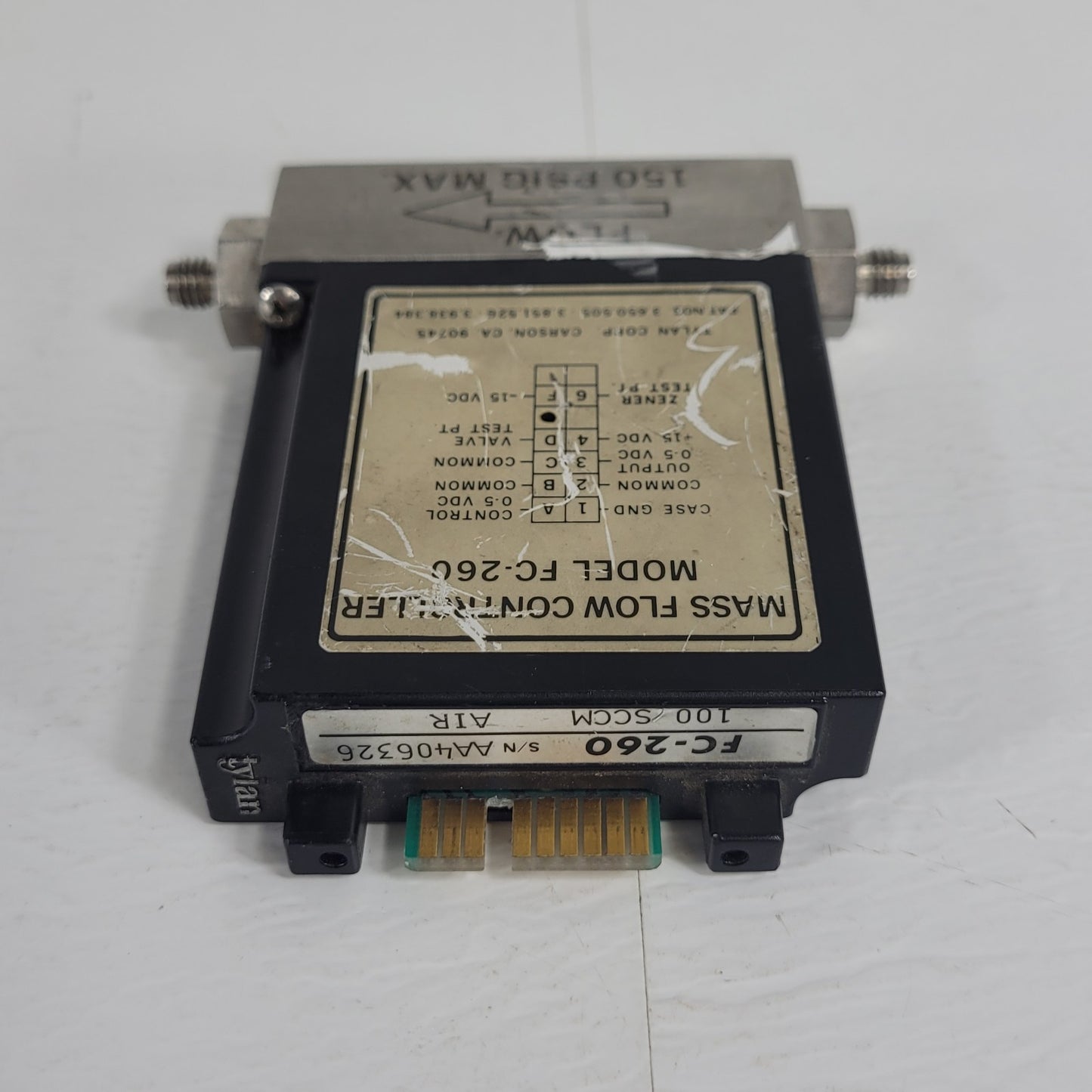 Tylan FC-260 100SCCM Air Mass Flow Controller 150PSIG Flow Max elastomer-sealed