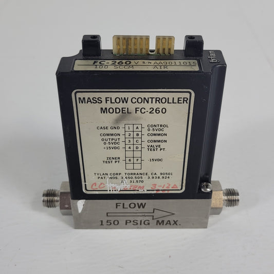 Tylan FC-260V 100SCCM Air Mass Flow Controller 150PSIG Flow Max elastomer-sealed