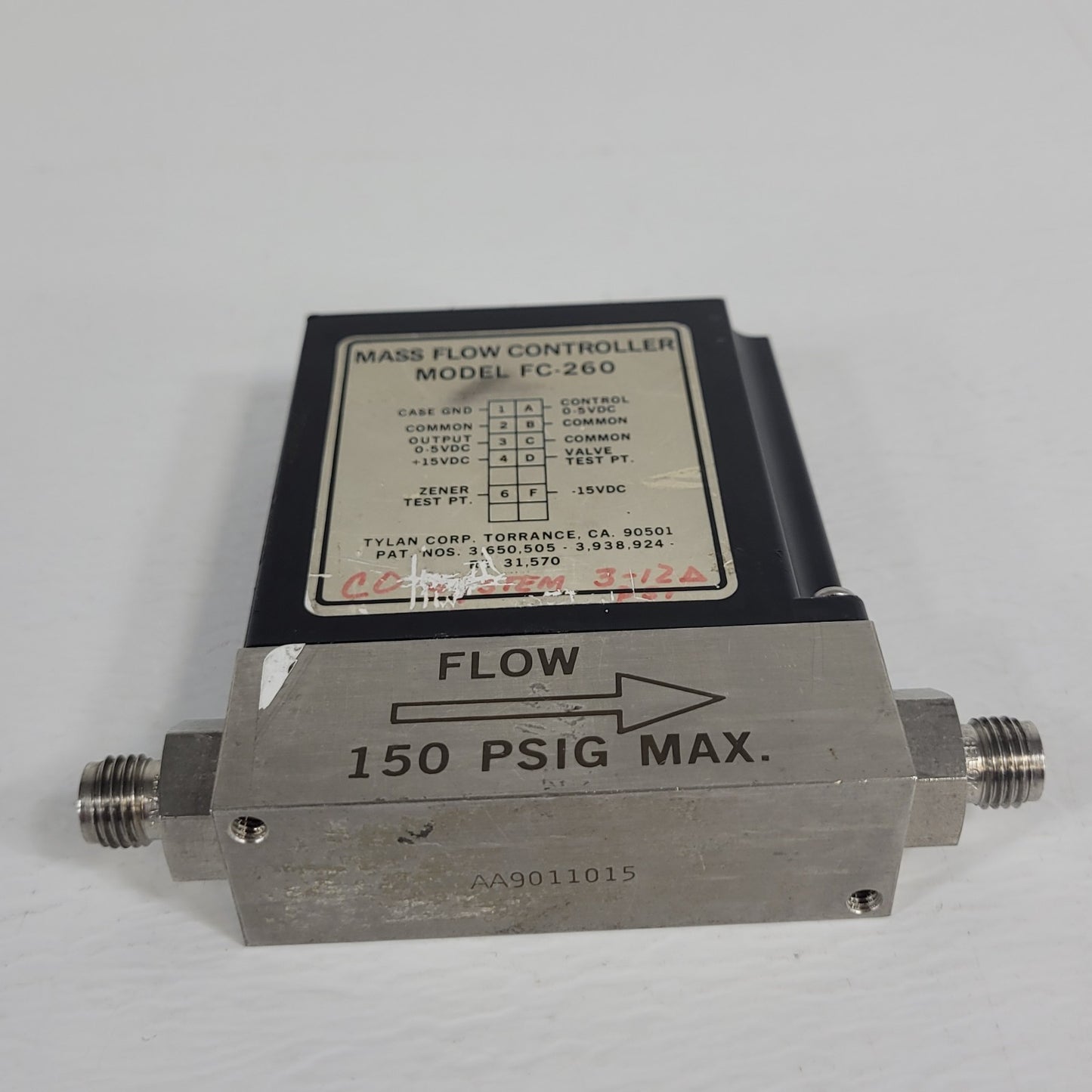 Tylan FC-260V 100SCCM Air Mass Flow Controller 150PSIG Flow Max elastomer-sealed