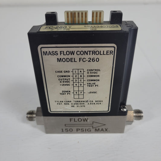Tylan FC-260V 2SLPM N2 Mass Flow Controller 150PSIG Flow Max elastomer-sealed