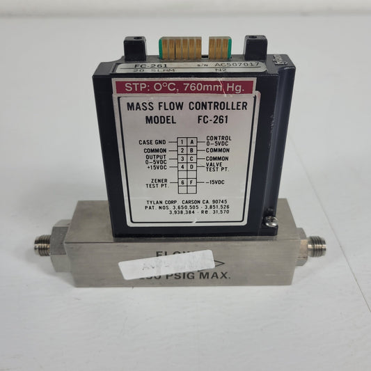 Tylan FC-261 20SLPM N2 Mass Flow Controller 150PSIG Flow Max elastomer-sealed