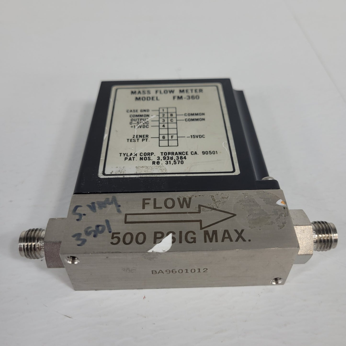 Tylan FM-360V 1SLPM Air Mass Flow Controller 150PSIG Flow Max elastomer-sealed